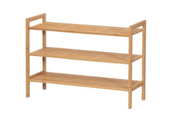 Bambusový regál na topánky BAMBINO je praktický viacúčelový nábytok z bambusu, ktorý využitie hneď niekoľkokrát. Je ideálny do predsiene ako moderný otvorený botník na odkladanie minimálne 9 párov topánok. Tento bambusový regál BAMBINO je ale tiež vhodný aj ako kúpeľňový regál alebo tiež ako prírodný bambusový regál do akejkoľvek inej miestnosti, ktorý Vám umožní prehľadné a šikovné usporiadanie Vašich kníh, dekorácií či spomienkových predmetov. Vďaka odolnému bambusovému materiálu, lakovanej úprave a vďaka kvalitnému spracovaniu je odolný aj voči vlhkosti a tiež jednoduchý na údržbu.Vďaka možnosti zložiť na seba 2ks pomocou drevených spojovacích kolíkov (viď. obr.) získate bambusový regál s bohatým úložným priestorom. Rozmery: 70 x 50 x 26 cm (ŠxVxH)Materiál: bambusDodávame v demonte.