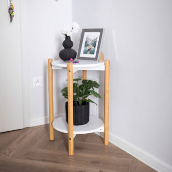 KONDELA Bamp okrúhly príručný stolík biela / prírodná - Image 8