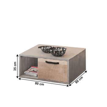 BARIA 1S: Konferenčný stolík Baria 1S - dub pieskový / sivá; materiál: laminovaná DTD / kov; rozmery (ŠxHxV): 80x80x35 cm.