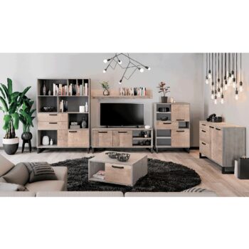 BARIA 1S: Konferenčný stolík Baria 1S - dub pieskový / sivá; materiál: laminovaná DTD / kov; rozmery (ŠxHxV): 80x80x35 cm.