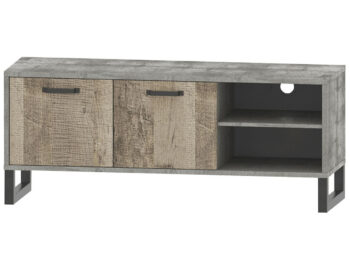 BARIA 2D/140: TV stolík Baria 2D/140 - dub pieskový / sivá; materiál: laminovaná DTD / kov; rozmery (ŠxHxV): 140x44,5x57,9 cm.