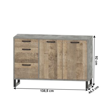 BARIA 2D3S: Dvojdverová komoda so zásuvkami Baria 2D3S - dub pieskový / sivá; materiál: laminovaná DTD / kov; rozmery (ŠxHxV): 138,7x44,5x91,9 cm.