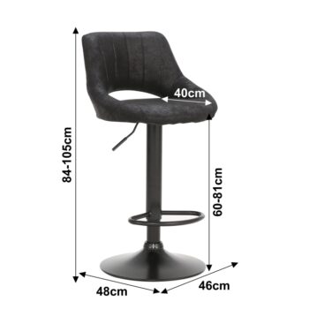 Vychutnajte si večeru, drink či dezert v pohodlnej barovej stoličke LORASA. Rozmery stoličky sú (ŠxHxV): 46x48x84-105 cm. Čierna látka s efektom brúsenej kože robí zo stoličky dizajnérsky kúsok, ktorý dodá šmrnc každému interiéru. Kovová výškovo nastaviteľná noha Vám umožní prispôsobiť si stoličku…