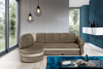 NABBI Belluno L rohová sedačka s rozkladom a úložným priestorom cappuccino / béžová – Obrázok 2