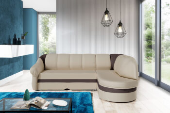 NABBI Belluno P rohová sedačka s rozkladom a úložným priestorom béžová / tmavohnedá – Obrázok 2