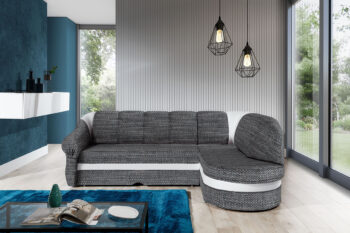 NABBI Belluno P rohová sedačka s rozkladom a úložným priestorom sivá / biela – Obrázok 2