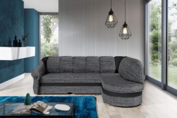 NABBI Belluno P rohová sedačka s rozkladom a úložným priestorom sivá (Berlin 01) / čierna (Soft 11) – Obrázok 2