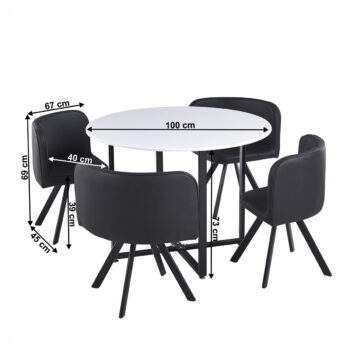 Jedálenský set Bevan New 1+4 v elegantnej kombinácii čiernej a bielej farby je ideálnym riešením pre moderné interiéry. Tento set, ktorý pozostáva z jedného stola a štyroch stoličiek, ponúka nielen štýlový vzhľad, ale aj praktickosť a pohodlie pre každodenné použitie.