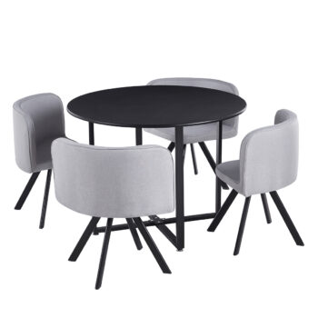 Jedálenský set Bevan New 1+4 v elegantnej kombinácii svetlosivej a čiernej farby je ideálnym riešením pre moderné interiéry. Tento set, ktorý pozostáva z jedného stola a štyroch stoličiek, ponúka pohodlné sedenie pre štyri osoby, čo ho robí vhodným pre rodinné obedy či večere…