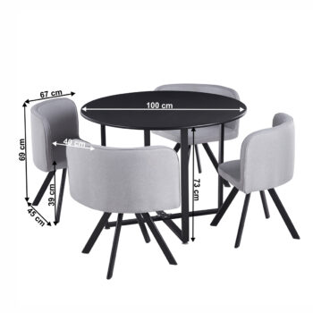 Jedálenský set Bevan New 1+4 v elegantnej kombinácii svetlosivej a čiernej farby je ideálnym riešením pre moderné interiéry. Tento set, ktorý pozostáva z jedného stola a štyroch stoličiek, ponúka pohodlné sedenie pre štyri osoby, čo ho robí vhodným pre rodinné obedy či večere…