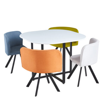 Jedálenský set Bevis New 1+4 je ideálnym riešením pre moderné interiéry, kde sa kladie dôraz na štýl a funkčnosť. Tento elegantný set v kombinácii bielej, čiernej a ďalších farieb prinesie do vašej jedálne svieži vzhľad a pohodlie.
