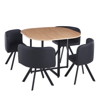 Jedálenský set Bevis New 1+4 v elegantnej kombinácii čiernej a dubovej farby je ideálnym riešením pre moderné interiéry. Tento set, ktorý patrí do kategórie nábytku pre kuchyňu a jedáleň, ponúka štýlový vzhľad a praktickosť v jednom. Skladá sa z okrúhleho stola a štyroch…