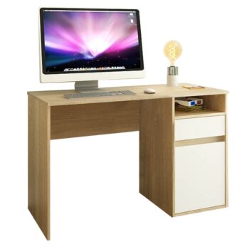 KONDELA Bili New pc stôl dub sonoma / biela – Obrázok 2