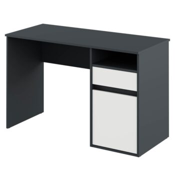 PC stôl Bili New v elegantnom farebnom prevedení grafit a biela je ideálnym riešením pre moderné kancelárie aj domáce pracovné priestory. Tento stôl od značky KONDELA ponúka praktický dizajn, ktorý kombinuje funkčnosť s estetickým vzhľadom.