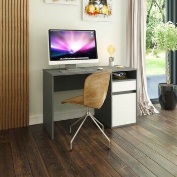 KONDELA Bili New pc stôl grafit / biela – Obrázok 5