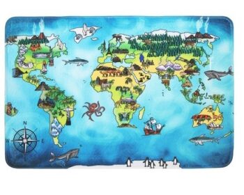 BO-MA, Protišmykový kusový koberec World map, 110x160, modrá, viacfarebná, detská izba