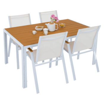 Predstavujeme vám záhradný stôl Bonto v elegantnej kombinácii farieb biela a dub, ktorý je ideálnym doplnkom pre vašu záhradu. Tento moderný stôl od značky KONDELA sa vyznačuje jednoduchým a čistým dizajnom, ktorý dokonale zapadne do akéhokoľvek vonkajšieho priestoru.