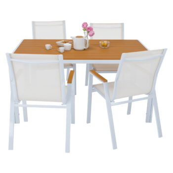 KONDELA Bonto záhradný stôl biela / dub – Obrázok 5