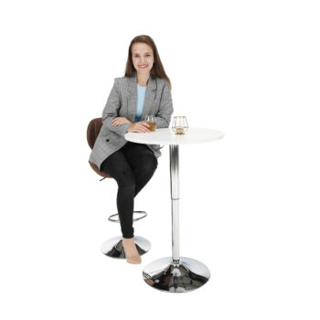 Okrúhly barový stôl Brany 2 New 60 v elegantnej kombinácii bielej a chrómovej farby je ideálnym doplnkom pre moderné interiéry. Tento stôl, vyrobený z kvalitného MDF materiálu a chrómu, ponúka nielen štýlový vzhľad, ale aj praktickosť. S priemerom 60 cm a nastaviteľnou výškou od…
