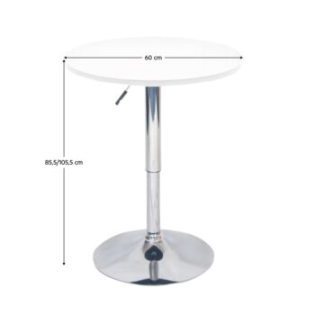 Okrúhly barový stôl Brany 2 New 60 v elegantnej kombinácii bielej a chrómovej farby je ideálnym doplnkom pre moderné interiéry. Tento stôl, vyrobený z kvalitného MDF materiálu a chrómu, ponúka nielen štýlový vzhľad, ale aj praktickosť. S priemerom 60 cm a nastaviteľnou výškou od…