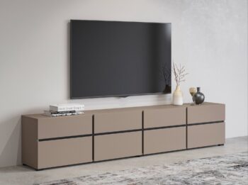 TV stolík BRENDON patrí do atraktívneho sektoru BRENDON, vďaka ktorému si vytvoríte obývačku podľa vašich predstáv. Tento moderný televízny stolík je vyrobený z kvalitných LTD dosiek, ktoré sa jednoducho udržiavajú. Disponuje štyrmi výklopnými priehradkami a štyrmi zásuvkami.Farba: congo, čierna.Rozmery:šírka: 225 cmvýška: 48 cmhĺbka: 40 cmDodávame v demontovanom stave. 