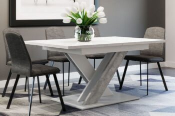 BRILO je moderný a dizajnový jedálenský stôl, ktorý je vhodný do štýlovej jedálne či kuchyne. Je vyrobený z kvalitného materiálu - LTD dosky. Farebné prevedenie: biela / betónStôl je rozkladací.Rozmery stola140-180x80x75 (šírka x hĺbka x výška v cm)Dodávame v demontovanom stave.
