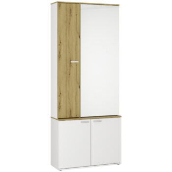 Predsieň so zrkadlom BRISTOL S pretvorí Váš domov na miesto plné pokoja. Rozmery predsiene sú (ŠxHxV): 80,3x37x202,6 cm, vnútri ukrýva aj výsuvný vešiak, ktorý určite oceníte. Moderný dizajn, klasická kombinácia bielej a drevitého dekoru dub artisan či kvalita materiálov, to všetko Vám…