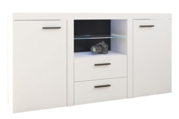 Komoda je vhodným doplnkom k obývacej stene Bruma. Svojím moderným prevedením zútulní miestnosť. Komoda sa vyrába v bielom farebnom prevedení. Materiál LTD doska. Komodu ponúkame vo veľkosti š/v/h 156,4/80,5/40,25 cm.Pre zviditeľnenie odporúčame dokúpiť LED osvetlenie sklených poličiek. Dodávame v demontovanom stave.
