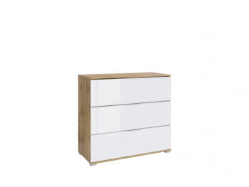 BLACK RED WHITE Zele KOM3S komoda dub wotan / biely lesk – Obrázok 2