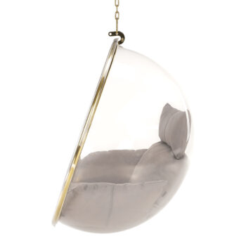 Závesné hojdacie kreslo Bubble Typ 1 - priehľadná / sivá / zlatá; Rozmery (ŠxHxV): 102x61x102 cm; Materiál: nehrdzavejúca oceľ / akryl / látka.