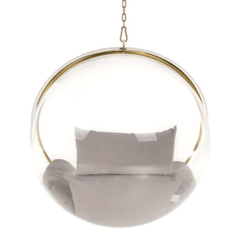 Závesné hojdacie kreslo Bubble Typ 1 - priehľadná / sivá / zlatá; Rozmery (ŠxHxV): 102x61x102 cm; Materiál: nehrdzavejúca oceľ / akryl / látka.