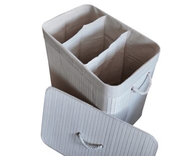 Bambusový kôš na bielizeň – 3 komory, 150 l sivá