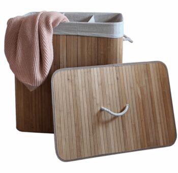 Bambusový kôš na bielizeň – 3 komory, 150 l sivá