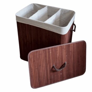 Bambusový kôš na bielizeň – 3 komory, 150 l sivá