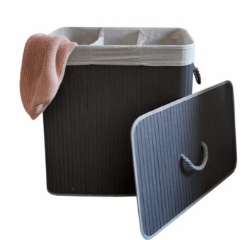 Bambusový kôš na bielizeň – 3 komory, 150 l sivá