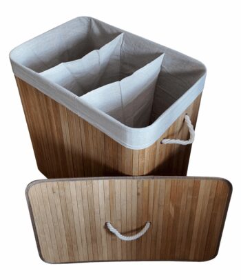 Bambusový kôš na bielizeň – 3 komory, 150 l sivá