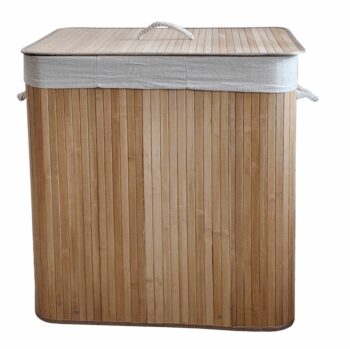 Bambusový kôš na bielizeň – 3 komory, 150 l sivá
