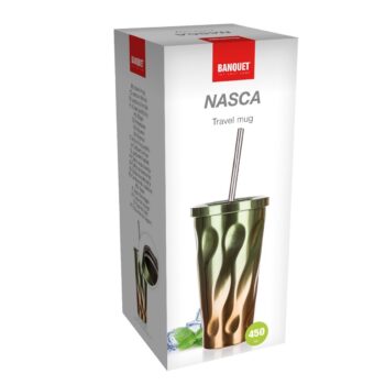 Banquet Hrnček cestovný dvojstenný NASCA 450 ml​, so slamkou, zeleno-medená