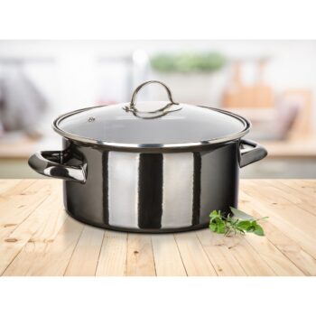 Banquet Hrniec smaltovaný METALLIC Black 22 cm, 3,75 l, s pokrievkou, 22 cm
