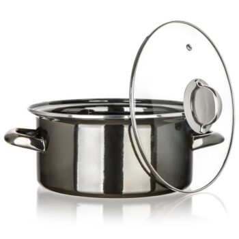 Banquet Hrniec smaltovaný METALLIC Black 22 cm, 3,75 l, s pokrievkou, 22 cm