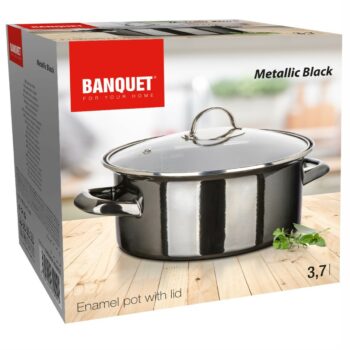 Banquet Hrniec smaltovaný METALLIC Black 22 cm, 3,75 l, s pokrievkou, 22 cm