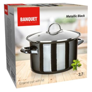 Banquet Hrniec smaltovaný METALLIC Black 24 cm, 3,7 l, s pokrievkou, 24 cm