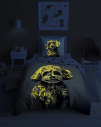 Bavlnená posteľná bielizeň pre deti svietiaca v tme -  Roztomilý psík Šírka: 140 cm | Dĺžka: 200 cm