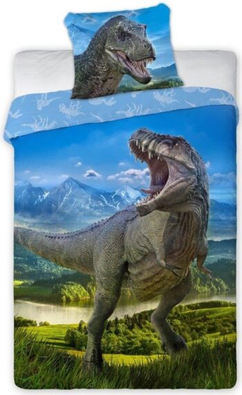 Bavlnené obojstranné posteľné obliečky s dinosaurom 2 časti: 1ks 140 cmx200 + obliečka 70 cmx90