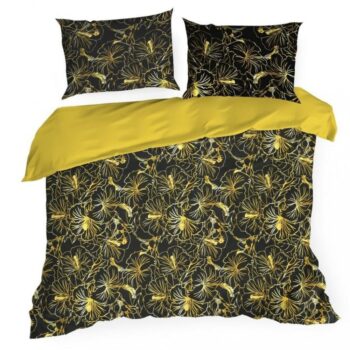 Bavlnené posteľné obliečky so žltým kvetinovým motívom 3 časti: 1ks 200x220 + 2ks 70 cmx80 70x80 cm