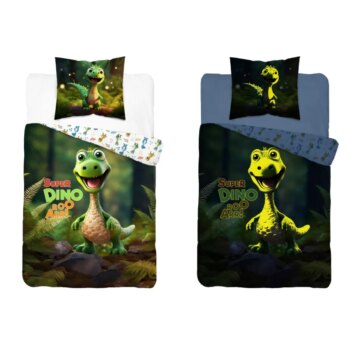 Bavlnené posteľné obliečky svietiace v tme - motív dinosaura 2 časti: 1ks 140x200 + 1ks 70x80