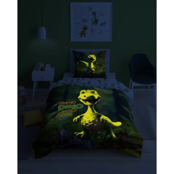 Bavlnené posteľné obliečky svietiace v tme - motív dinosaura 2 časti: 1ks 140x200 + 1ks 70x80