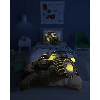 Bavlnené posteľné obliečky svietiace v tme - motív traktora 2 časti: 1ks 140x200 + 1ks 70x80