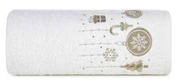 Bavlnený vianočný uterák biely s vianočnými ozdobami Šírka: 50 cm | Dĺžka: 90 cm