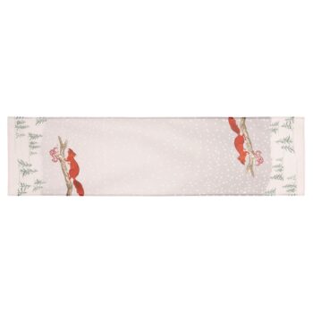 Behúň s vianočným motívom, zasnežená krajina s veveričkou, 40x150 cm, 100% polyester.